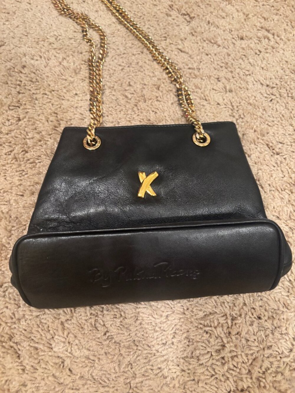 Vintage Paloma Picasso Black Leather Shoulder Bag